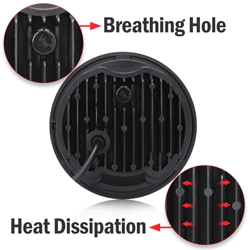 SUP-LIGHT 5 3/4" 5.75 Inch Motorcycle LED Headlight Compatible with Dyna Sportster Iron 883 Street BOB Low Rider Super Wide Headlamps with Round Projector Driving Light -Black