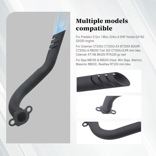 Exhaust Header Pipe Kit For Predator 212cc 224cc 196cc For Coleman CT200u CT200u-ex BT200X KT196 6.5hp Baja Warrior MB200 GX160 GX200 Clone Engine Go Kart Mini Bike Black - style: Black