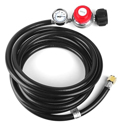 MAJARO 12 Feet 5/16" High-Pressure PVC Propane Regulator Hose with Gauge - Adjustable 20 PSI, QCC1 Inlet & 5/8”-18UNF Outlet Nut for LP Gas Grills, BBQs, Turkey Fryers, Smokers - color: Adjustable valve & Gauge