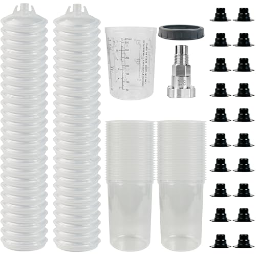 Disposable Paint Cups with Porphis Special Spray Gun Adapter Kit - 400ml/13.5oz - No-Clean Automotive Mixing Cups for HVLP Gravity Spray Guns - Auto Body Painting Supplies (50 Sets) - color: Dis-400ml-50pcs