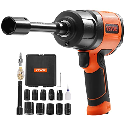 VEVOR 1/2-Inch Air Impact Wrench - High Torque 1400 ft-lbs - Lightweight 4.6 lb - Includes 11-Piece CR-V Steel Impact Socket Set & Carrying Case - size: 7*7.3inches