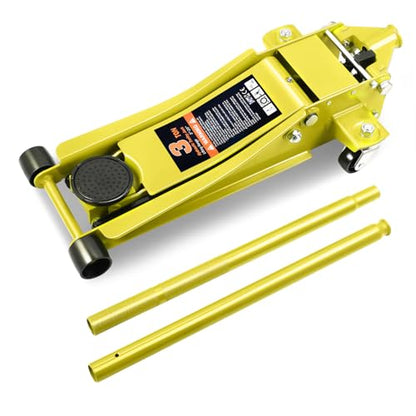 DNA Motoring Low Profile Hydraulic Trolley Service/Floor Jack, 3 Ton (6000 lbs) Capacity Heavy Duty Hydraulic Car Jack, Lifting Range 3"-20", Yellow, TOOLS-00475-YL - color: Yellow, style: 3 ton