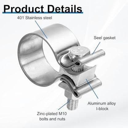 HARFINGTON 410 Stainless Steel Exhaust Clamp 1.77" Butt Joint Narrow Band Muffler Seal Exhaust Narrow Lap Butt Clamps for Pipes Mufflers Converters System Repair, Silver - size: Range 45-54 mm, Band Width 30mm