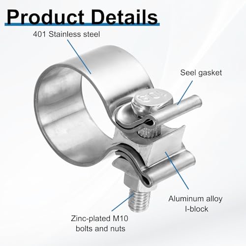 HARFINGTON 410 Stainless Steel Exhaust Clamp 1.77" Butt Joint Narrow Band Muffler Seal Exhaust Narrow Lap Butt Clamps for Pipes Mufflers Converters System Repair, Silver - size: Range 45-54 mm, Band Width 30mm