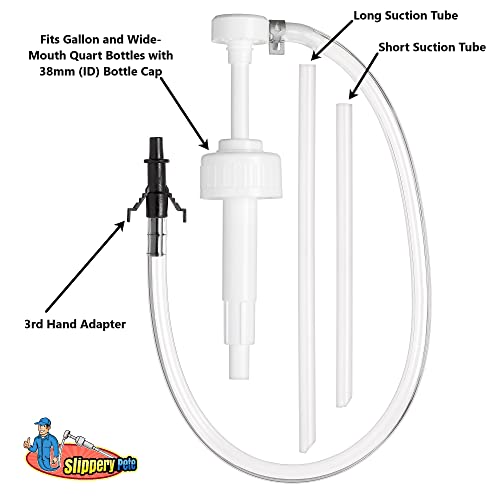 Slippery Pete - Fluid Pump for Wide-Mouth Quart Bottles - 8cc per Pump Stroke and 3rd Hand Adapter, Transfer Gear Oil, Transmission and Differential Fluid (38mm) - size: 38mm
