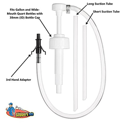 Slippery Pete - Fluid Pump for Wide-Mouth Quart Bottles - 8cc per Pump Stroke and 3rd Hand Adapter, Transfer Gear Oil, Transmission and Differential Fluid (38mm) - size: 38mm