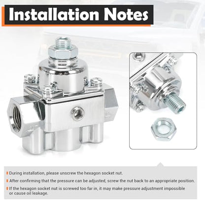 12-804 Adjustable Fuel Pressure Regulator with Gauge, Compatible with Holley and Edelbrock Carburetors, 1-4 PSI, 3/8" NPT, 1-in 2-Out - size: 12-804