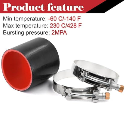 Silicone Straight Hose 3 inch(76mm) Coupler, Rubber 4-ply Reinforced 3 inch Length Pipe 3×3 Air Intake Exhaust Hose Turbo Intercooler Coolant Radiator Tubing with Stainless Steel T-Bolt Clamps - size: 3 Inch