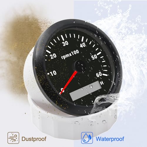 Geloo 85MM Boat RPM Tachometer Gauge 6000RPM Tacometro Meter LED - color: Black, size: 6000 RPM