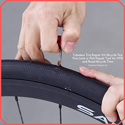 PAX 12 Pcs Tubeless Bike Tire Repair Kit, Includes Storage Canister, Plugger Tool, 10 Pcs Tire Plug Strips, Fast Flat Puncture Fix for MTB, Gravel and Road Bicycle Tires - Bright Red - color: Bright Red