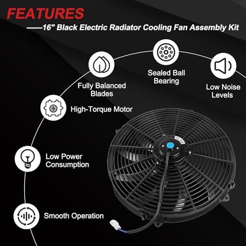 JDMSPEED New Universal Slim 16" Inch 12V Pull 1500 CFM Radiator Cooling Fan with Mounting Black - color: Black, size: 16 Inch