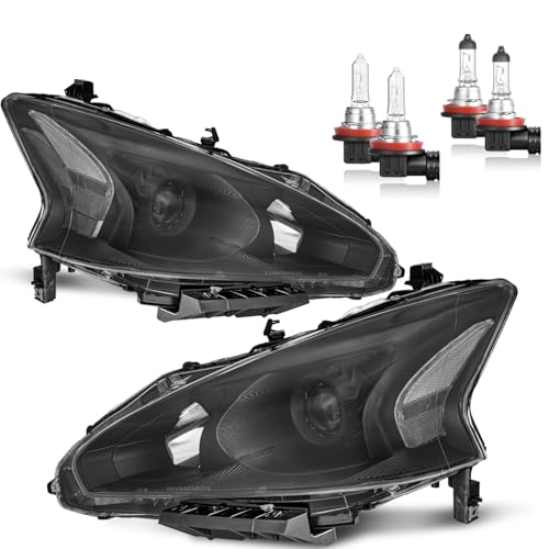 Headlights for 2013 2014 2015 Nissan Altima 4-Door - color: Black Housing - With H/L Beam Bulbs