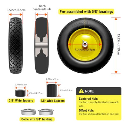 4.80/4.00-8 Wheelbarrow Tire and Wheel 16" Flat Free Solid Hand Truck