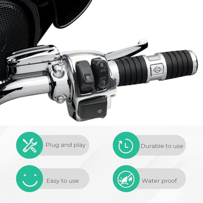 BHB Motorcycle 1" Handlebar Switches Control and Wiring Harness Compatible with Harley Softail 1996-2012 Dyna Sportster V-Rod (Silver) - color: Silver
