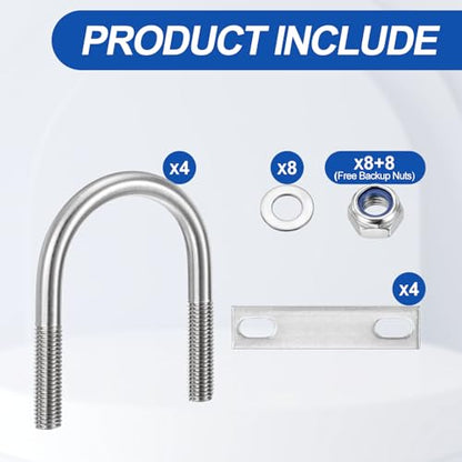 METALLIXITY U Bolts 4Set M10x51x85,Round U Bolt Kits 304 SS U Clamp - color: Silver, size: M10x51x85mm