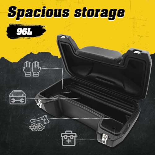 TCMT 96L ATV Storage Box Rack Basket Rear Cargo Trunk Luggage Tail Box with Backrest Universal - color: Black 96L-B
