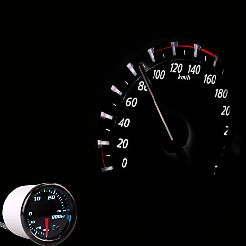 YONEDA Turbo Boost Gauge Kit Vacuum 30 PSI Tinted 7 Color - Includes Mechanical Hose & T-Fitting - Black Dial- for Car&Truck - 55mm