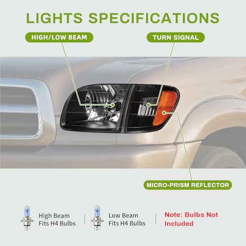 AUTOSAVER88 Headlight Assembly Compatible with 2000 2001 2002 2003 2004 Tundra Regular Cab/Access Cab Pickup Headlamp Replacement Black Housing Amber Reflector Clear Lens (Not Fit Crew Cab) - color: OE - Black/Amber/Clear, size: Fit 00-04 Tundra
