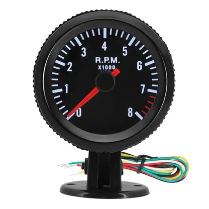 MH 2-1/6 inch (52mm) Tachometer 8000 RPM Gauge with Holder White Backlight Tach for 12V AUTO