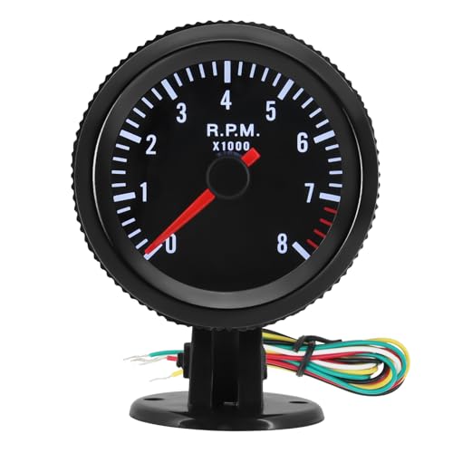 MH 2-1/6 inch (52mm) Tachometer 8000 RPM Gauge with Holder White Backlight Tach for 12V AUTO