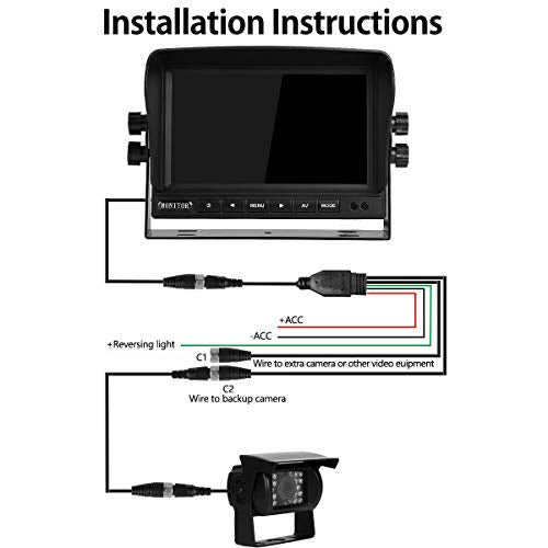 RV Backup Camera and Monitor Kit with 7inch HD Monitor+2 Rear View Cameras