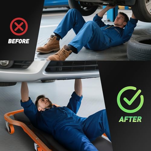 DNA MOTORING TOOLS-00272 Rolling Car Creeper with 3-leves Adjustable Headrest & 6 Casters,300lbs Max Weight Capacity,Orange - color: Orange