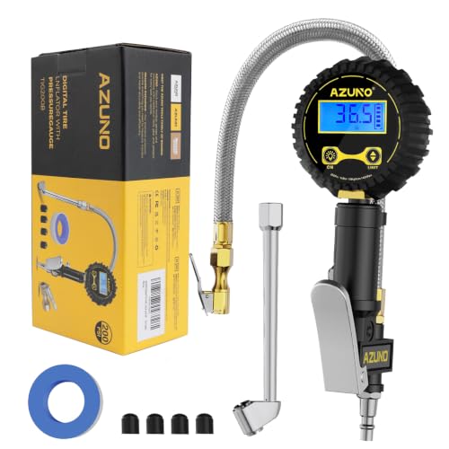 Digital Tire Inflator with Pressure Gauge, 200 PSI, Stainless Braided Hose - size: Standard with 7-Piece Set