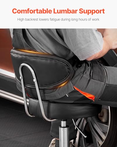 VEVOR Shop Stool with Backrest, Pneumatic Height Adjustable Garage Seat, 300 lbs Load, Roller Creeper Seat, 360 Swivel Padded Workshop Stool, Black - style: with Backrest and Casters