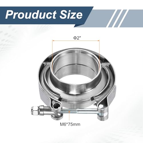 HARFINGTON V Band Clamp with Flange, 304 Stainless Steel, 2 Inch, Silver - size: 2 Inch