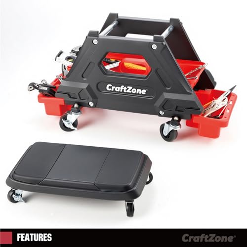 2-in-1 Mechanic Rolling Stool – Detachable Seat with 2 Height Options (High/Low), 300 LBS Heavy Duty Roller Cart, 360° Swivel, Locking Casters & Removable Storage Trays for Garage & Workshop
