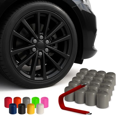 ColorLugs Vinyl Lug Nut Cover | Gray | Flexible Fit Wheel Lug Nut Cap | Fits 17 mm | Pack of 20 | Includes Deluxe Extractor | Made in the USA - color: Grey, size: 17 mm