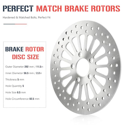 11.5" Front Brake Rotor Pads Set for Harley Davidson Touring Sportster Dyna Softail, for Road King Glide/Electra Glide/Night Train/Fat Boy/Softail Standard/Softail Deluxe/Wide Glide, 2000-2007, 2PCS - size: 2*11.5'' Front Rotor+Pad
