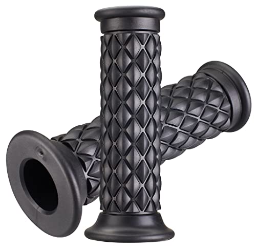 Motorcycle Hand Grips with Bar End Cap, Non Slip Rubber Handlebar Thruster Grip Universal for 7/8" 22mm 1" 24mm Handle Bar (Black)