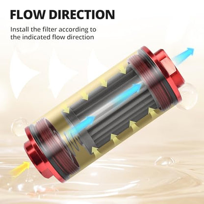 EVIL ENERGY Inline Fuel Filter 100 Micron with 6AN 8AN 10AN Adapter&Bracket Clamp 50MM Universal Red