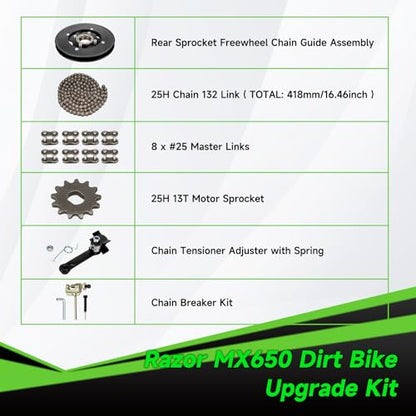Rear Sprocket Freewheel Chain Plate Guide Assembly Compatible with Razor MX650 MX500 SX500 RSF650 Dirt Bike Electric Rocket Motocross Motorcycle Parts with 25H 132 Link Drive Chain Tensioner