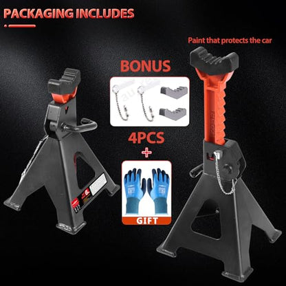 Jack Stands 6 Ton with Double Locking,Large Foot Base,Rubber Pads,for Lifting Trucks SUVS UTV/ATV MPVS,15.75"-23.23" Adjustable Height,Heavy Duty Steel Car Jack Stands,13000 lb Capacity,1 Pair - size: 6T+Rubber Pads+Gloves