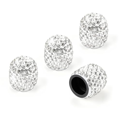JUSTTOP 4 Pack Handmade Crystal Rhinestone Tire Valve Stem Caps, Wheel Tire Valve, Attractive Dustproof Bling Car Accessories, Universal for Cars, Trucks and Motorcycles-White - color: White