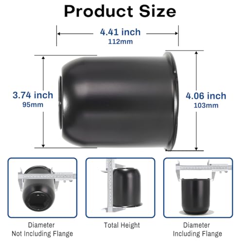 4Pcs 3-3/4 in Trailer Wheel Center Caps 3-3/4" Center Bore Truck Trailer RV SUV Wheels Rims, 3.74in Black Carbon Steel Hub Caps - color: Black, size: 3.74in Hub Hole, 4.41in Tall