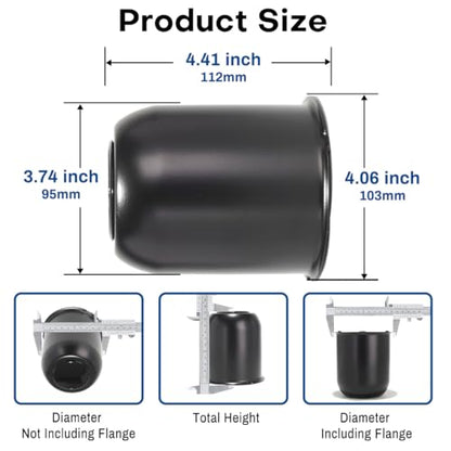 4Pcs 3-3/4 in Trailer Wheel Center Caps 3-3/4" Center Bore Truck Trailer RV SUV Wheels Rims, 3.74in Black Carbon Steel Hub Caps - color: Black, size: 3.74in Hub Hole, 4.41in Tall