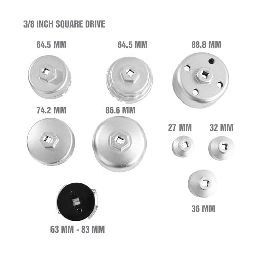 OEMTOOLS 27199 9-Pc Oil Filter Cap Wrench Set, Oil Filter Wrench Set Includes Adjustable and Universal Wrenches, Oil Filter Removal Tool Set Compatible with 3/8" Drive Tools - size: 9-Piece Set