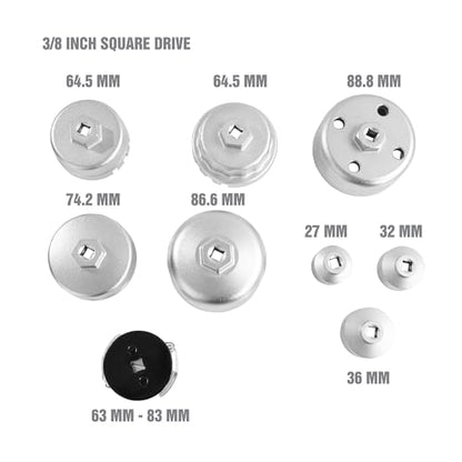 OEMTOOLS 27199 9-Pc Oil Filter Cap Wrench Set, Oil Filter Wrench Set Includes Adjustable and Universal Wrenches, Oil Filter Removal Tool Set Compatible with 3/8" Drive Tools - size: 9-Piece Set