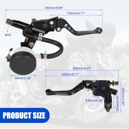 Motorcycle 7/8" 22mm Brake Clutch Pump Lever with Hydraulic Master Cylinder Reservoir Set Black