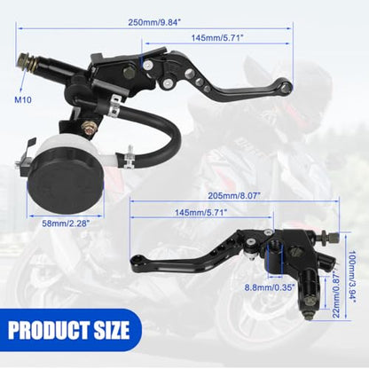 Motorcycle 7/8" 22mm Brake Clutch Pump Lever with Hydraulic Master Cylinder Reservoir Set Black