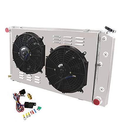 ECMRAD 3 Row Core Radiator Shroud Fans Relay Combo for Chevy Pontiac GTO Chevelle El Camino 1968 69 70 1971 1972 All Aluminum