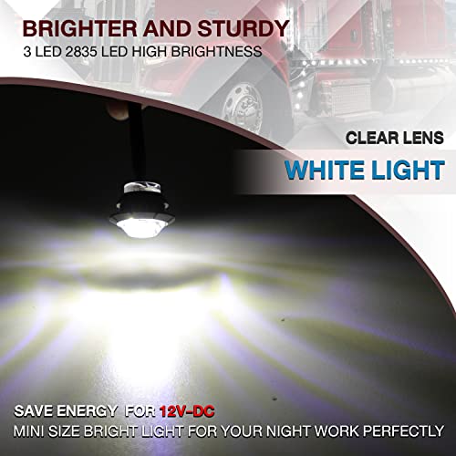 (Pack of 20) TMH 3/4 Inch Mount White LED Clearance Bullet Marker lights, Side LED marker lights for trailer Truck RV Car Bus Van - color: White