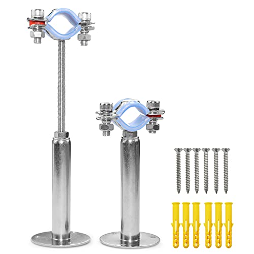 AKIHISA 2 Pcs 304 Stainless Steel Pipe Supports, Wall Mount Ceiling Mount Pipe Hanger, Pipe Holder for OD Pipe 25-27MM Adjustable Height Range 100-200mm - size: 25-27mm, style: Adjustable Height 100-200mm