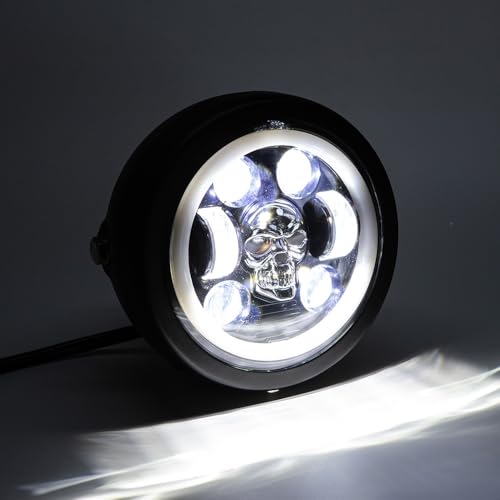 Motorcycle Headlight 5.75 inch Round LED with Mounting Brackets Assembly, Front Headlamp with DRL High/Low Beam for Cafe Racer E-bike Bobber Chopper (style D) - style: style D