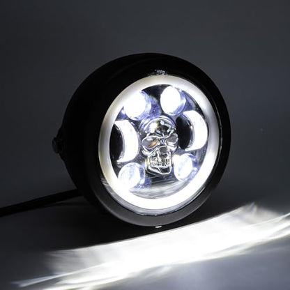 Motorcycle Headlight 5.75 inch Round LED with Mounting Brackets Assembly, Front Headlamp with DRL High/Low Beam for Cafe Racer E-bike Bobber Chopper (style D) - style: style D