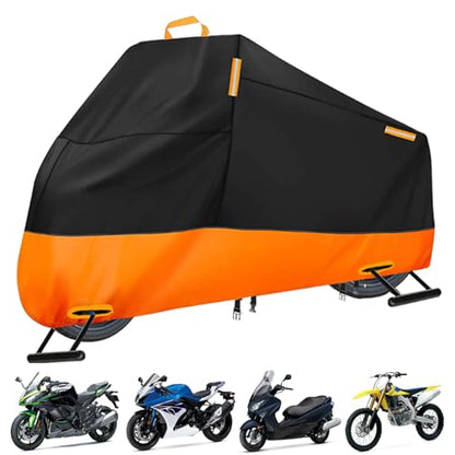 Motorcycle Cover Waterproof Outdoor, 300D Heavy Duty Motorbike Cover for Ninja 250 300 650 1000 Yamaha YZF R1 R7 MT-09 Suzuki GSXR 600 750 1000 Scooter Cover Protection Fits up to 86" - size: L (Fits up to 86")