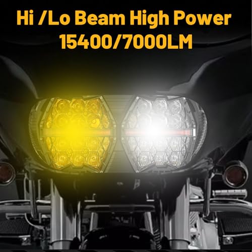 240W High Power Dual Motorcycles LED Headlight High Low Beam with DRL E24 Projector Head Lamp Compatible with Road glide 2015-2023 (Yellow+white) - color: White + Yellow